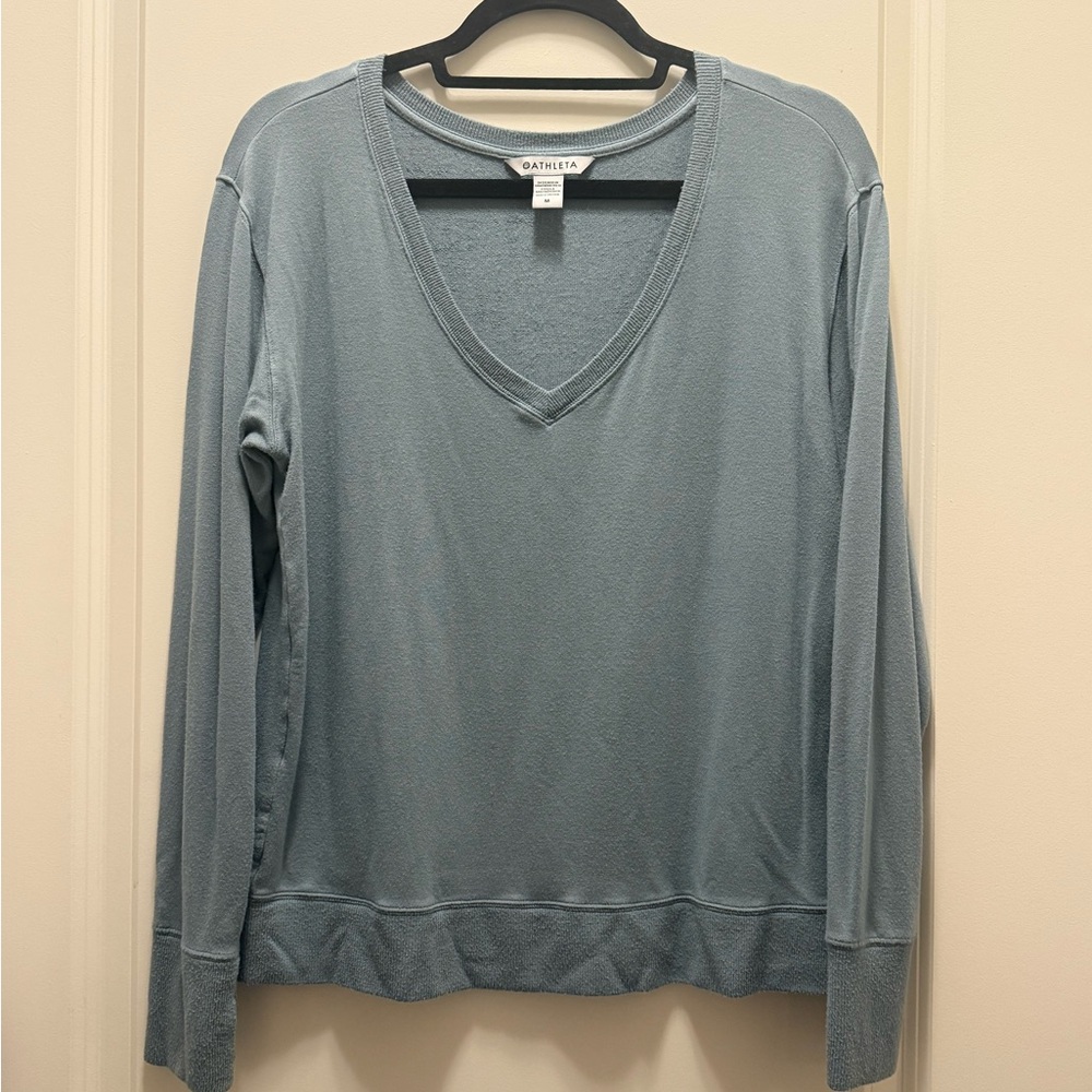 Athleta Coaster Blue V-Neck Long Sleeve Top